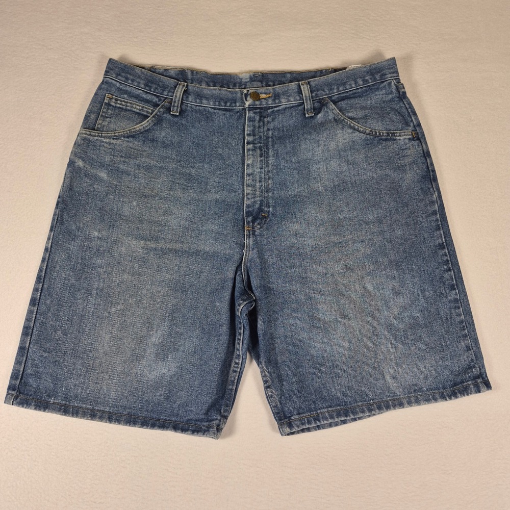 Wrangler Denim Shorts Mens 40‎ Blue Relaxed Fit 606W1DH Acid Wash Distressed